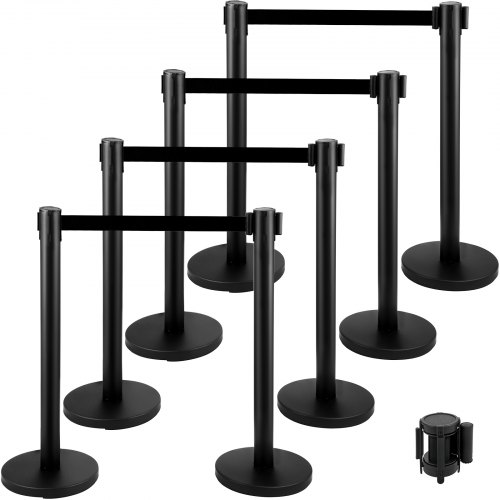 VEVOR Postes Separadores 8 piezas Negros Altura 90 cm Cinta Extensible Negra 2 m