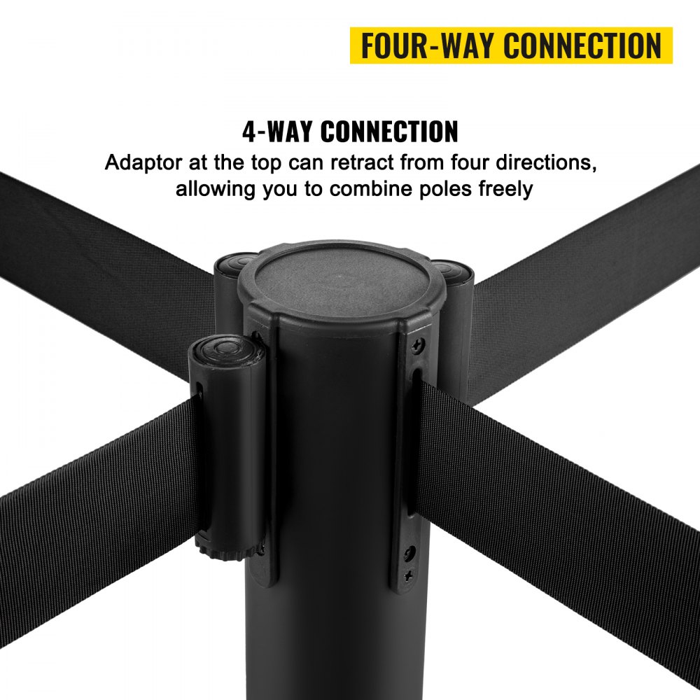 VEVOR Postes Separadores 8 piezas Negros Altura 90 cm Cinta Extensible Negra 2 m