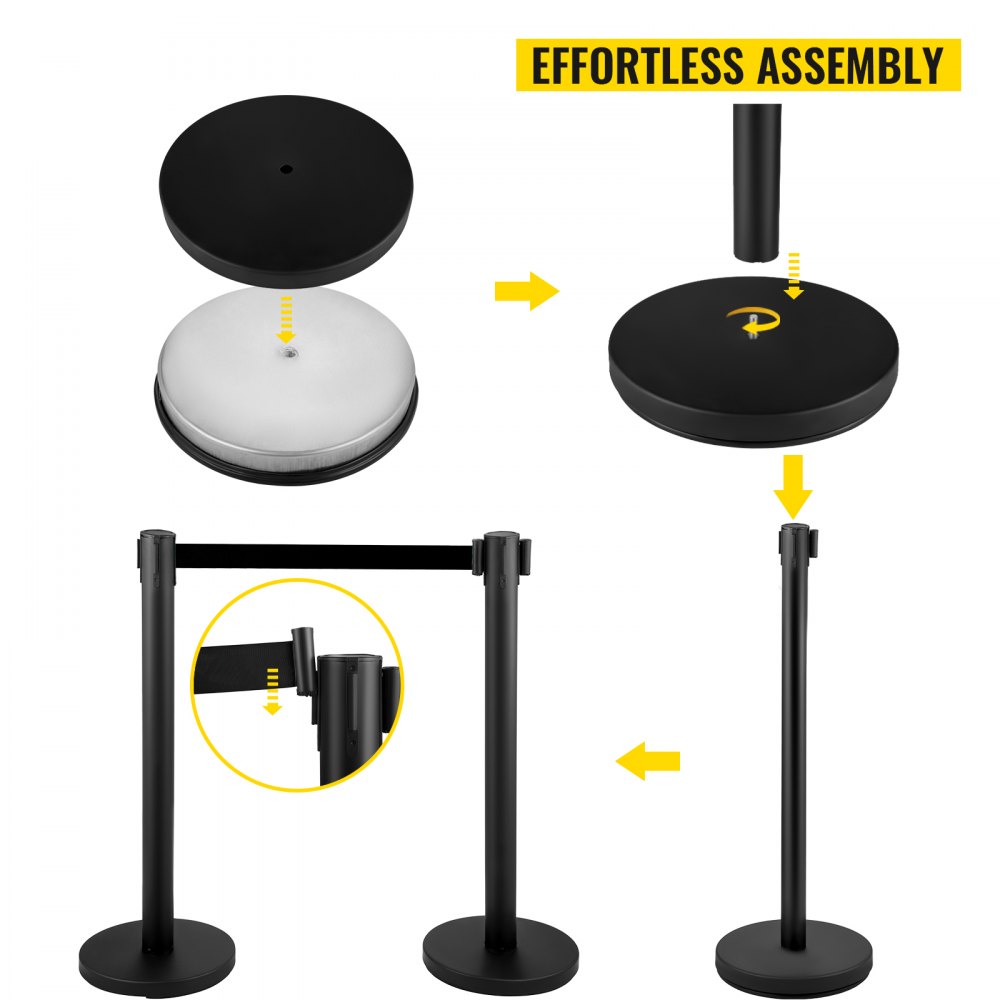 VEVOR Postes Separadores 8 piezas Negros Altura 90 cm Cinta Extensible Negra 2 m