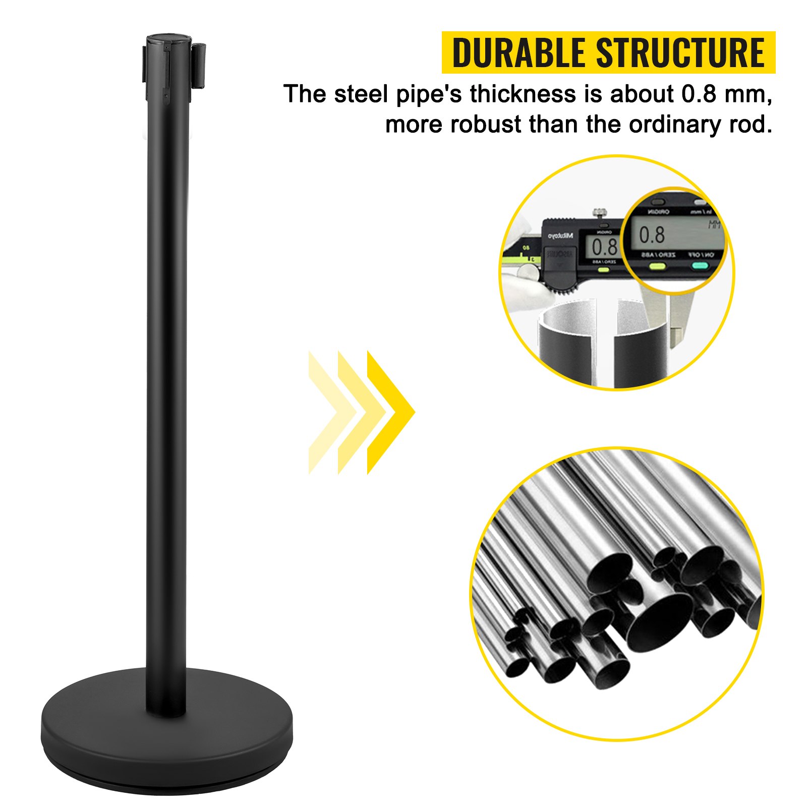 VEVOR Postes Separadores 8 piezas Negros Altura 90 cm Cinta Extensible Negra 2 m