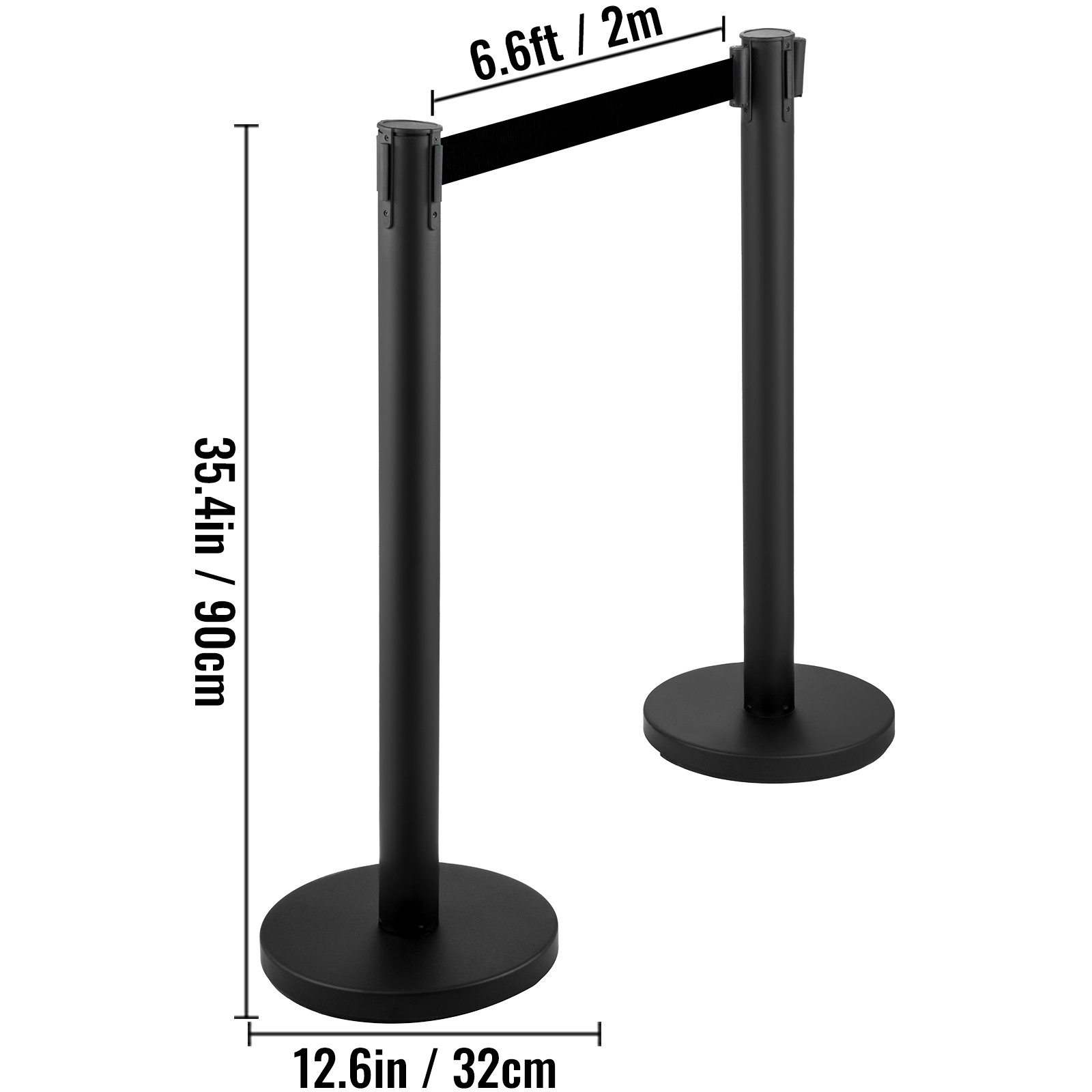 VEVOR Postes Separadores 8 piezas Negros Altura 90 cm Cinta Extensible Negra 2 m