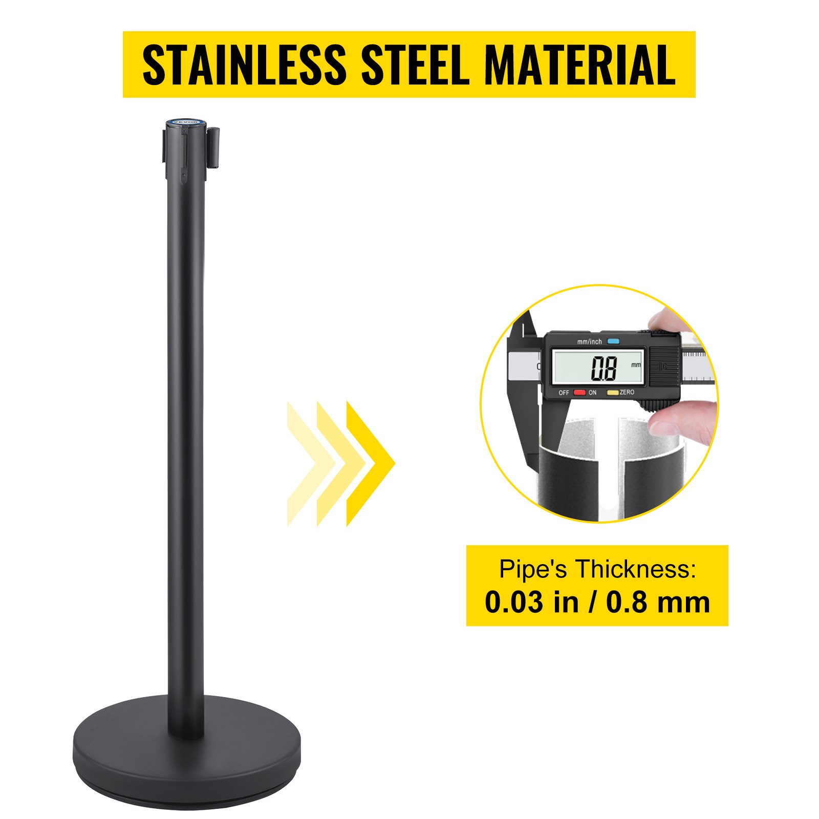 VEVOR crowd control system, 6 stanchions, 90 cm total height, barrier with four-way adapter, stanchion, barrier post with 2 m long belt for airport, steel/iron posts, black