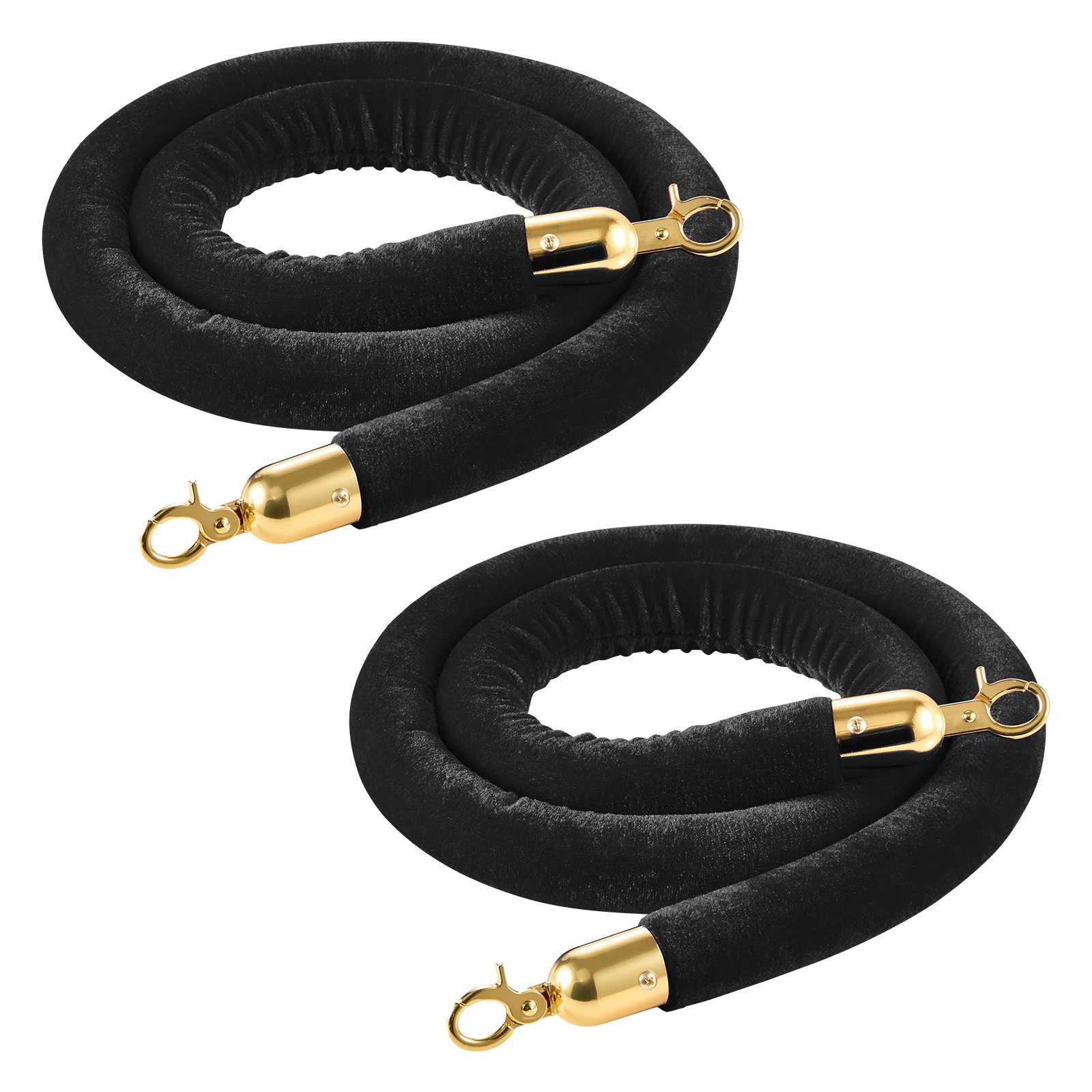 VEVOR Cuerdas de Terciopelo Negras para Postes 2 Piezas Longitud de 1,5 m, Cuerda de Barrera con Ganchos Dorados para Control de Multitudes, Barrera Separadora para Eventos, Cines, Hoteles, Fiestas