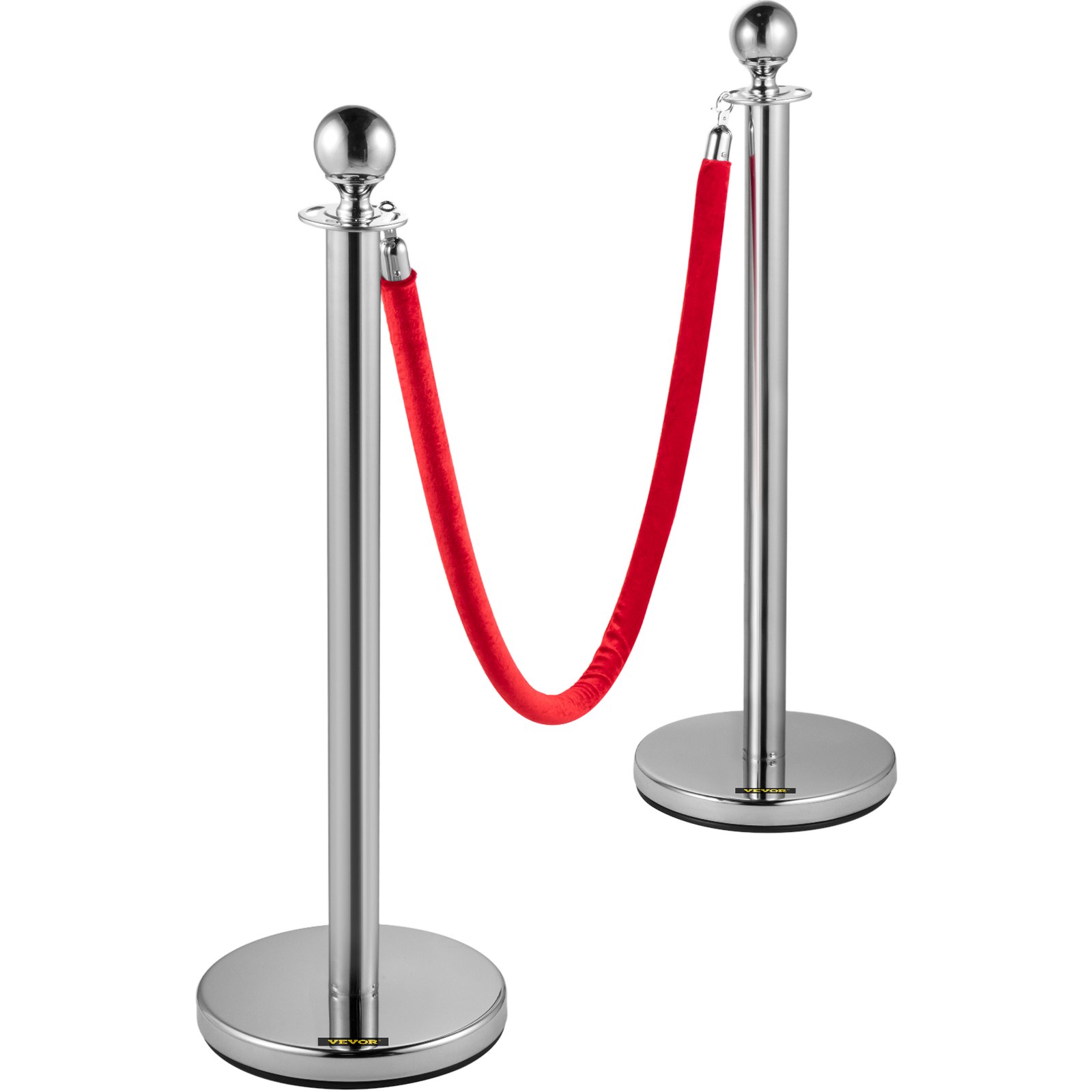 VEVOR Separador Poste 4 Juegos Barreras de Seguridad de 3 Cuerdas Poste Separador de Cinta Extensible Longitud de Cuerda 1.5m Plata
