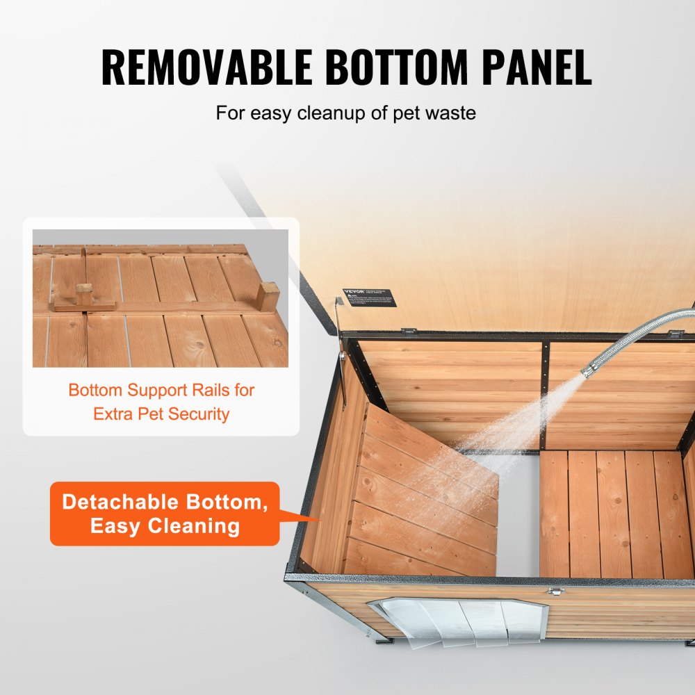 VEVOR Caseta para perros al aire libre caseta para perros con aislamiento impermeable y suelo elevado caseta de madera con marco exterior de hierro, techo abierto, para perros medianos a grandes