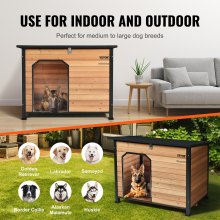 VEVOR Caseta para perros al aire libre caseta para perros con aislamiento impermeable y suelo elevado caseta de madera con marco exterior de hierro, techo abierto, para perros medianos a grandes