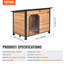 VEVOR Caseta para perros al aire libre caseta para perros con aislamiento impermeable y suelo elevado caseta de madera con marco exterior de hierro, techo abierto, para perros medianos a grandes