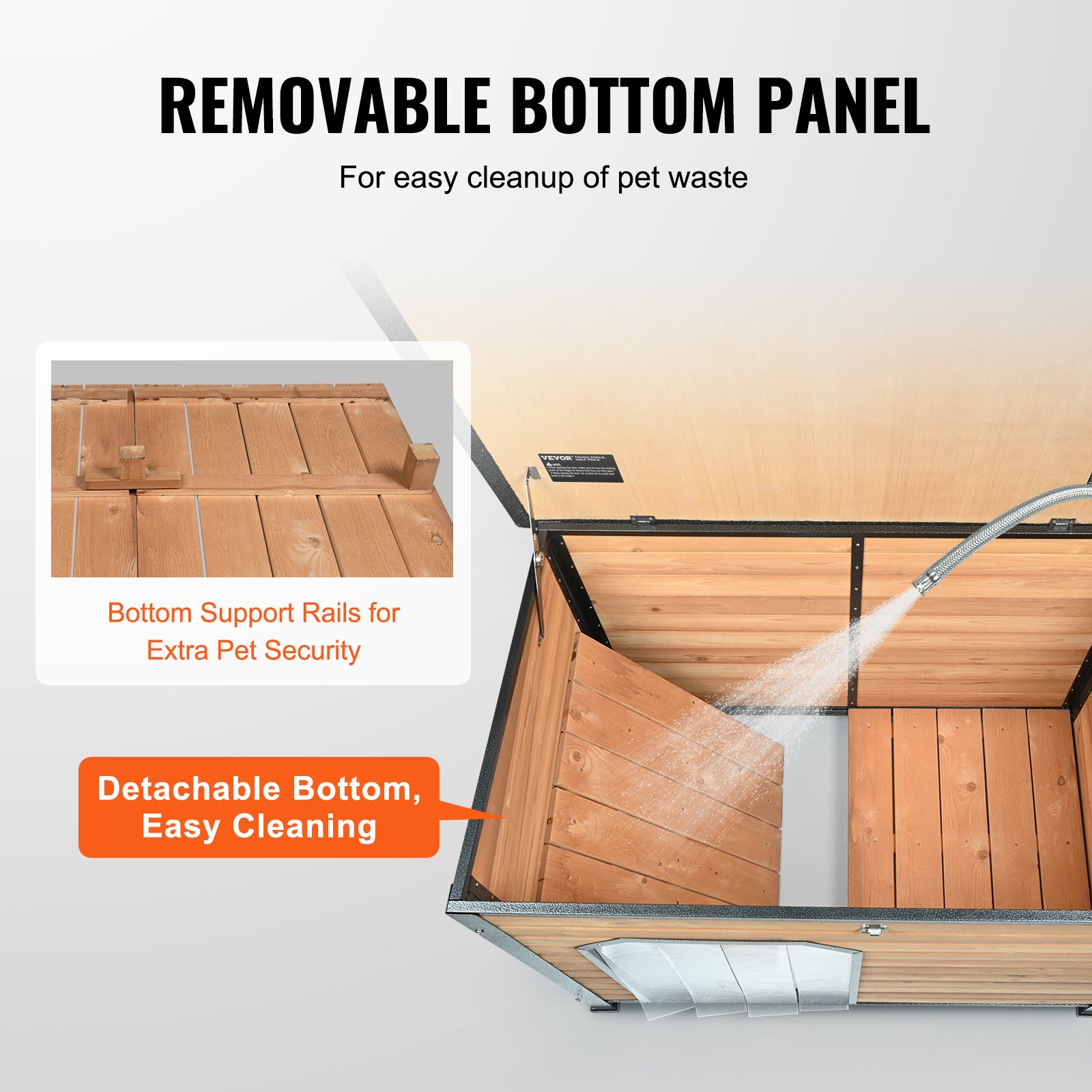 VEVOR Caseta para perros al aire libre caseta para perros con aislamiento impermeable y suelo elevado caseta de madera con marco exterior de hierro, techo abierto, para perros medianos a grandes