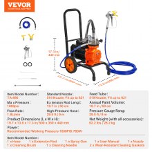 VEVOR Pulverizador de Pintura sin Aire con Diafragma y Carrito, 900W, 1,8L/min