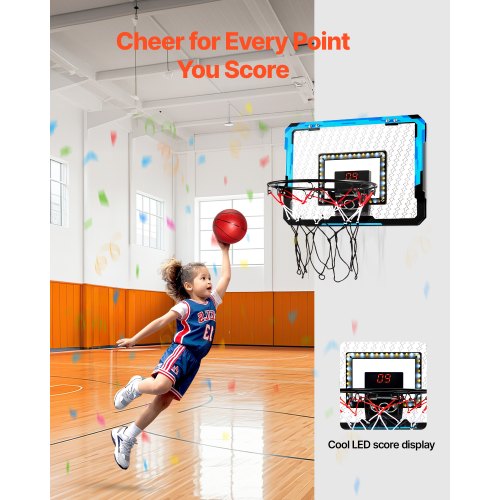 Mini aro de baloncesto para interiores, sobre la puerta con iluminación LED, mini aro con marcador electrónico y 3 bolas, al aire libre, rojo, juguetes deportivos, regalos para niños de 6