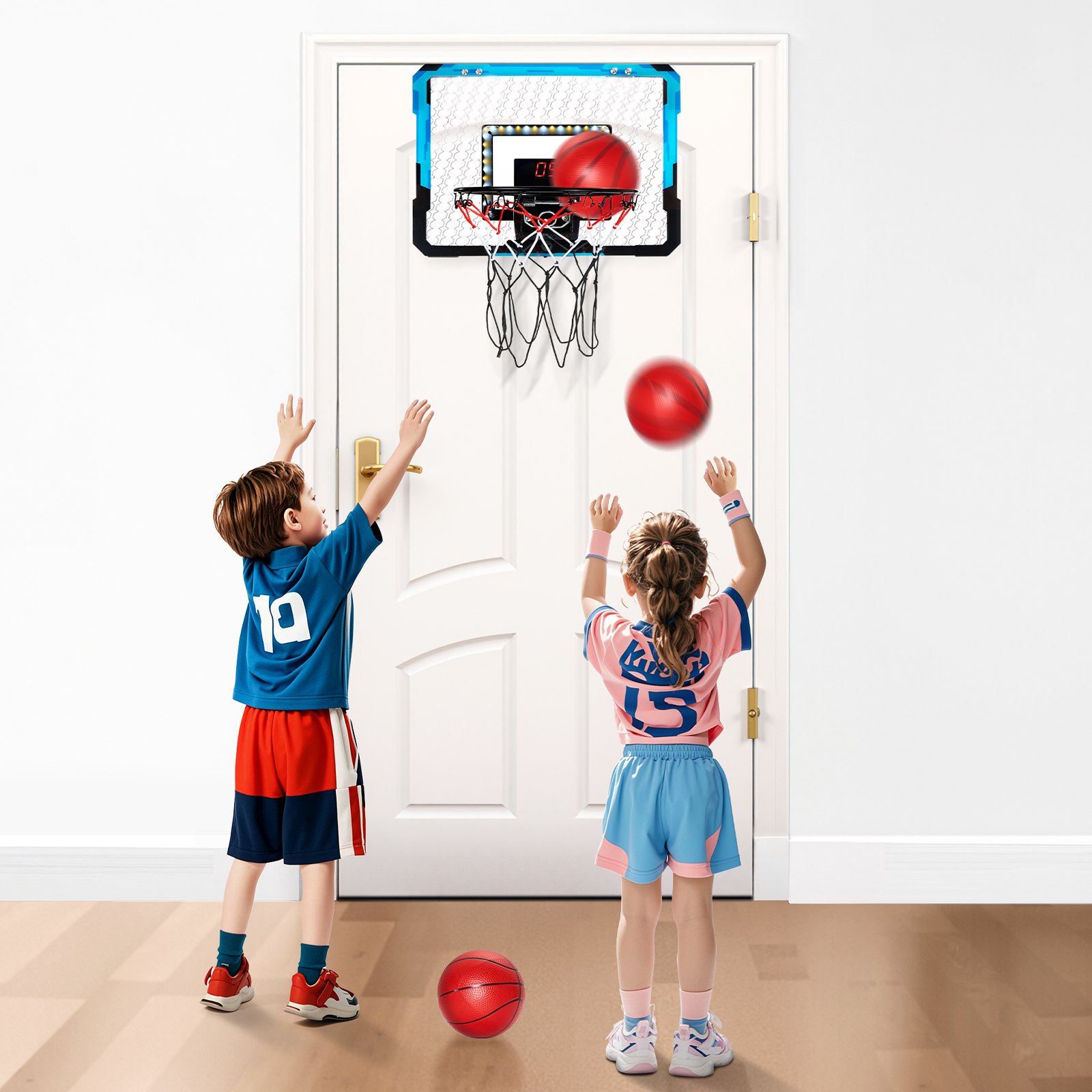 VEVOR Aro de Baloncesto para Niños con Marcador Electrónico, Aro de Baloncesto para Colocar Sobre la Puerta con Funciones de Puntuación y Acompañamiento Musical, Luz LED para Niños Mayores de 3 Años
