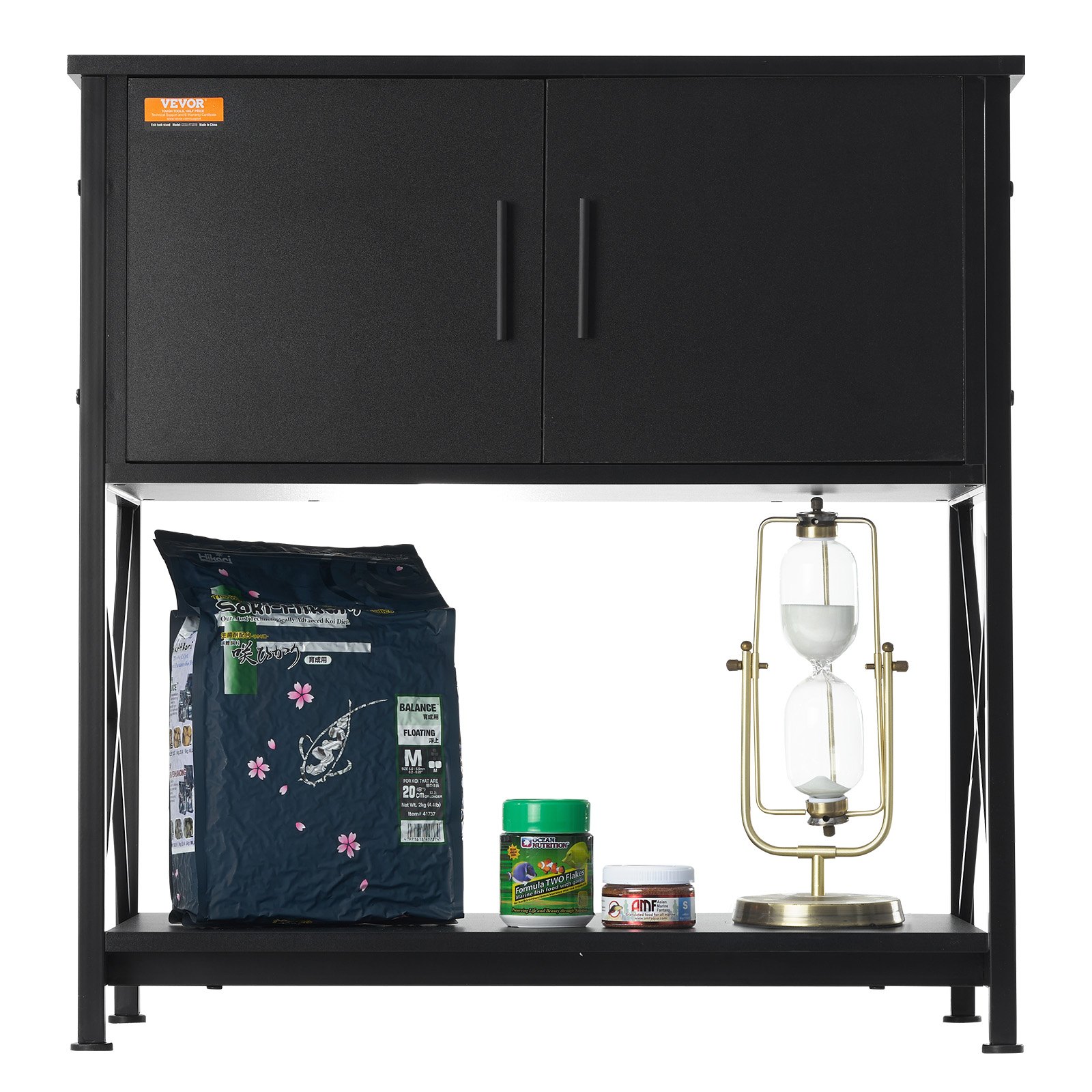 VEVOR Soporte para Acuario Carga 110 kg Mueble para Acuario 73x42x76,2 cm de Acero y MDF Soporte para Tanque de Reptiles con Armario de Almacenamiento y Toma de corriente Integrada para Salón, Oficina