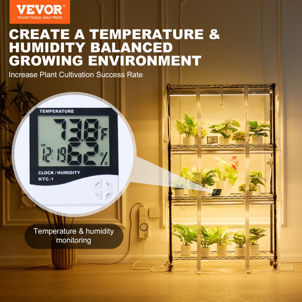 VEVOR Plant Stand with Grow Light, 4 Tiers, 180W LED Grow Light Shelf with Cover & Timer, 3-Spectrum Light, Portable Greenhouse Cabinet, Plant Shelf for Seed Germination, 90x35x150cm