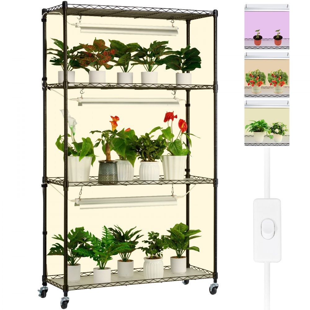 VEVOR Estante para Cultivo de Plantas 4 Niveles con Luces de Cultivo 90W 90cm