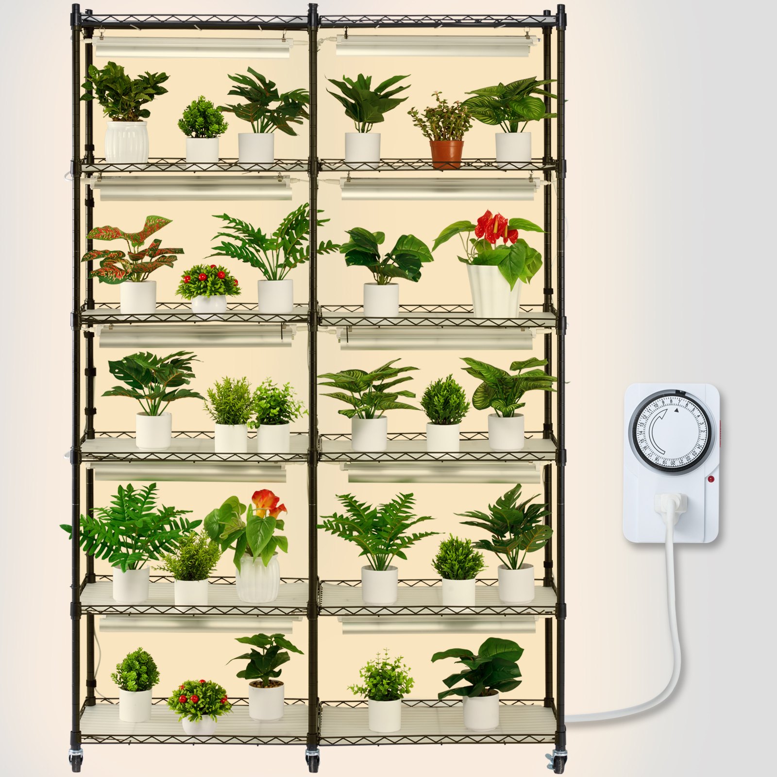 VEVOR Estante para Plantas con Luz de Cultivo 6 Niveles 200W 3 Modos de Luz de Espectro Estante para Plantas con Temporizador Estante para Cultivo de Plantas para Iniciar Semillas 120x35x180 cm