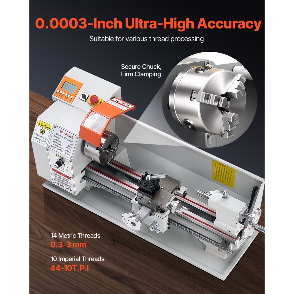 VEVOR Metal Lathe, 21x37 cm, 550 W, 0-2500 rpm Variable Speed, Benchtop Lathe, for Machining Precision Parts, Imperial-Metric Threads, Soft Metals, Plastics