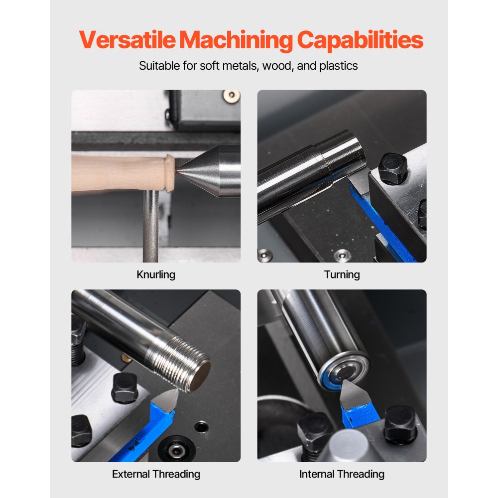VEVOR Torno de Metal, 210 x 370 mm, Torno de Sobremesa de Precisión, Velocidad Variable de 0 a 2500 RPM, con Husillo de Engranajes de 550 W para Procesar Metales Blandos, Madera y Plásticos