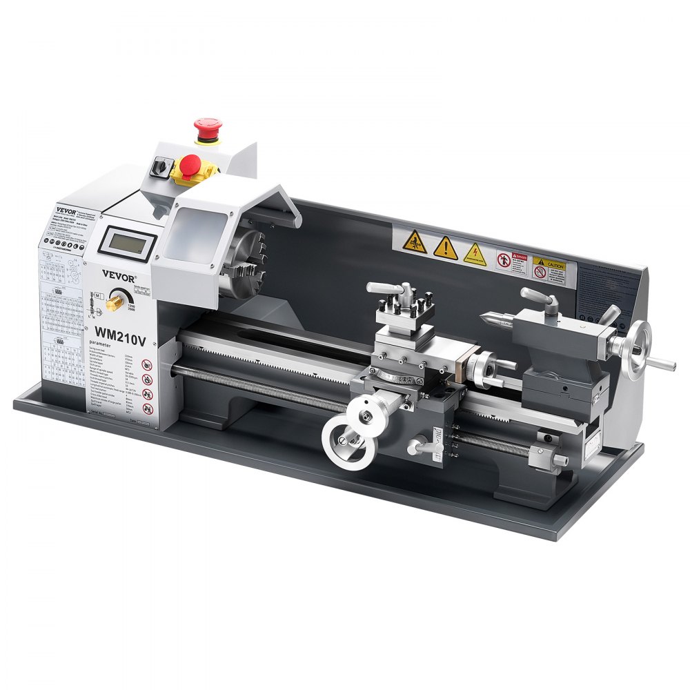 VEVOR Torno de Metal, 210 x 370 mm, Torno de Sobremesa de Precisión, Velocidad Variable de 0 a 2500 RPM, con Husillo de Engranajes de 550 W para Procesar Metales Blandos, Madera y Plásticos