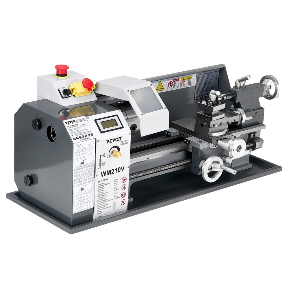 VEVOR Torno de Metal, 210 x 370 mm, Torno de Sobremesa de Precisión, Velocidad Variable de 0 a 2500 RPM, con Husillo de Engranajes de 550 W para Procesar Metales Blandos, Madera y Plásticos