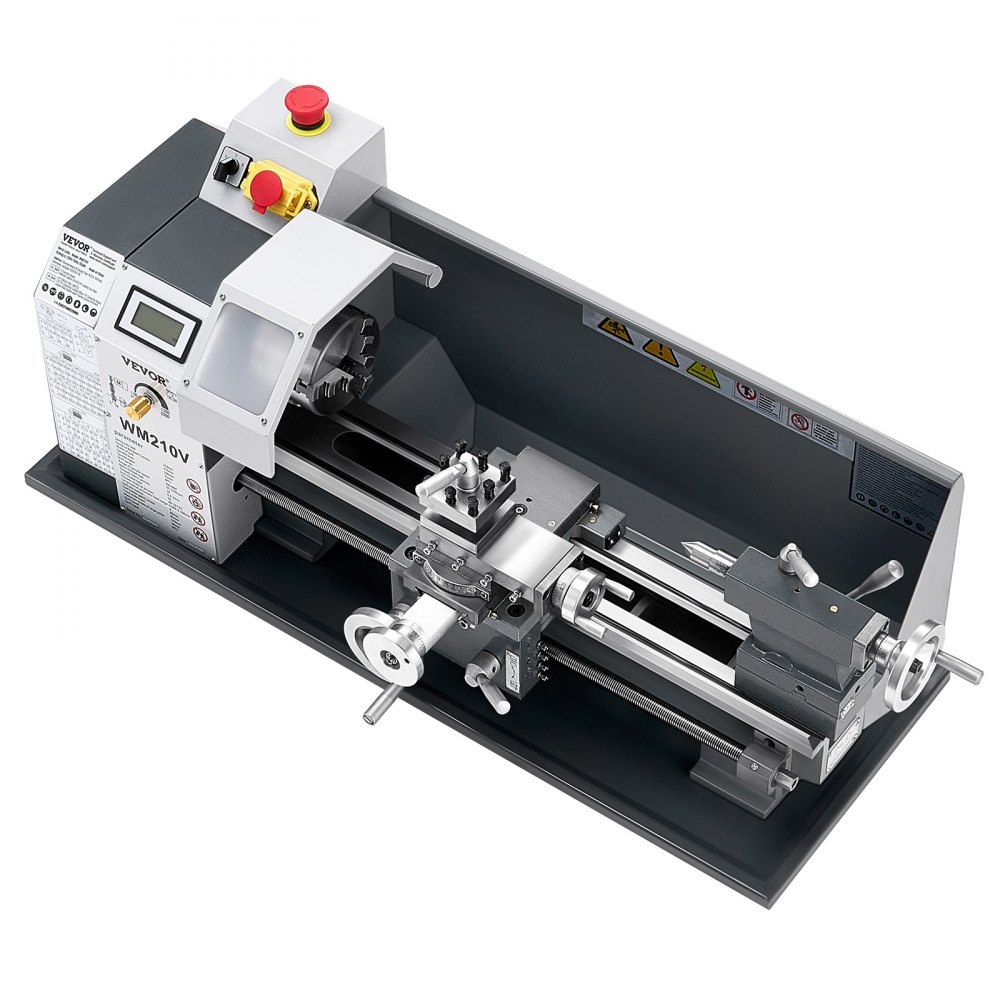 VEVOR Torno de Metal, 210 x 370 mm, Torno de Sobremesa de Precisión, Velocidad Variable de 0 a 2500 RPM, con Husillo de Engranajes de 550 W para Procesar Metales Blandos, Madera y Plásticos