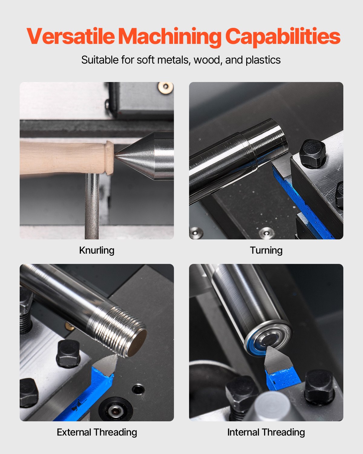 VEVOR Torno de Metal, 210 x 370 mm, Torno de Sobremesa de Precisión, Velocidad Variable de 0 a 2500 RPM, con Husillo de Engranajes de 550 W para Procesar Metales Blandos, Madera y Plásticos
