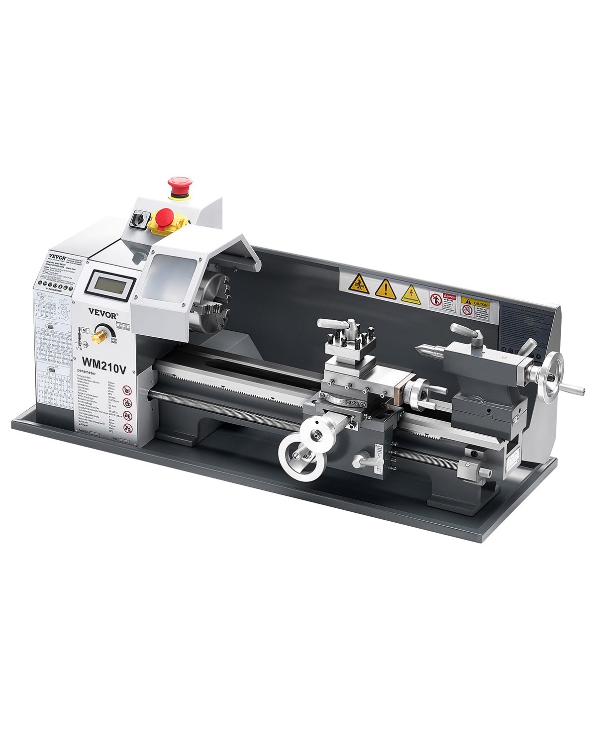VEVOR Torno de Metal, 210 x 370 mm, Torno de Sobremesa de Precisión, Velocidad Variable de 0 a 2500 RPM, con Husillo de Engranajes de 550 W para Procesar Metales Blandos, Madera y Plásticos