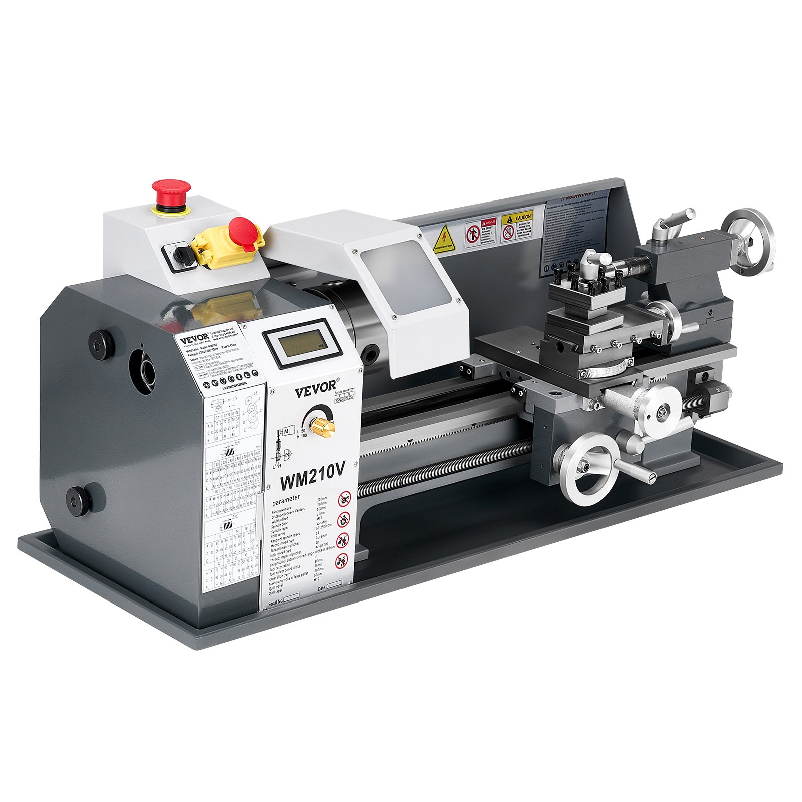 VEVOR Torno de Metal, 210 x 370 mm, Torno de Sobremesa de Precisión, Velocidad Variable de 0 a 2500 RPM, con Husillo de Engranajes de 550 W para Procesar Metales Blandos, Madera y Plásticos