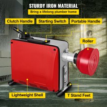 VEVOR Máquina de Limpieza de Desagües 390 W, Máquina de Limpieza de Alta Presión 230 V, 50 Hz, de Drenaje en Espiral GQ-100 con Accionamiento Eléctrico de 390 W, Máquina Excavadora de Tuberías