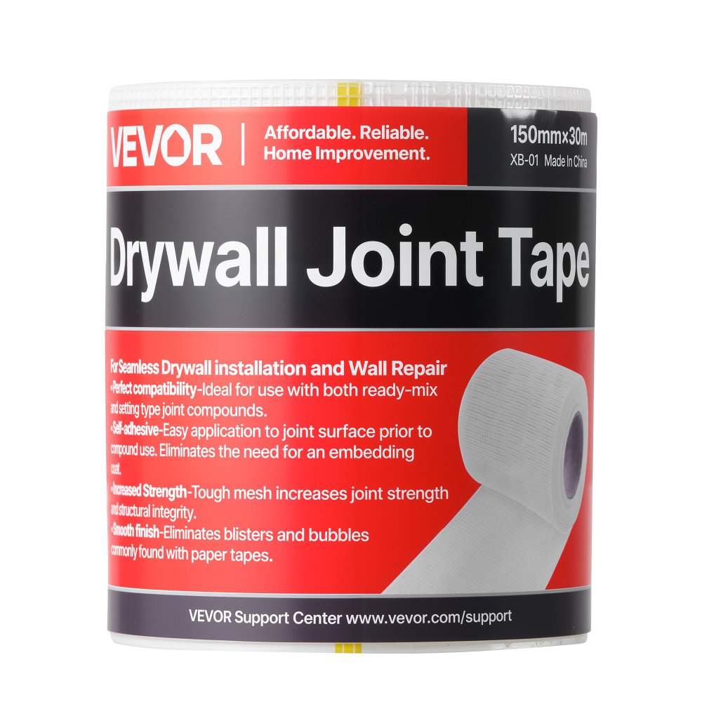 VEVOR Drywall Mesh Tape, 150mm W x 30m L Self-Adhesive Fiberglass Drywall Joint Tape, 12 Rolls Dry Wall Patch for Easy Sheetrock Ceiling Crack Repair, to Achieve Smooth Even Wall Surface