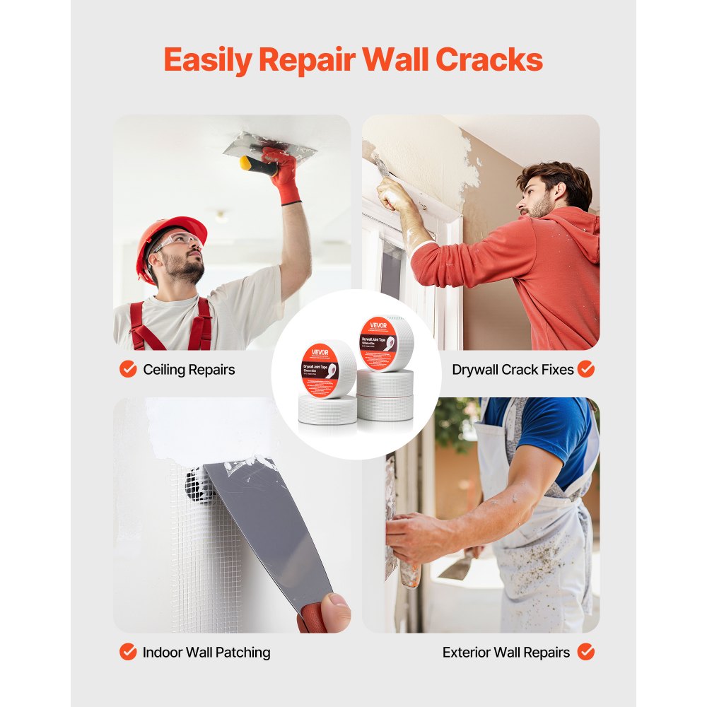 VEVOR Drywall Mesh Tape, 50mm W x 45m L Self-Adhesive Fiberglass Drywall Joint Tape, 36 Rolls Dry Wall Patch for Easy Sheetrock Ceiling Crack Repair, to Achieve Smooth Even Wall Surface