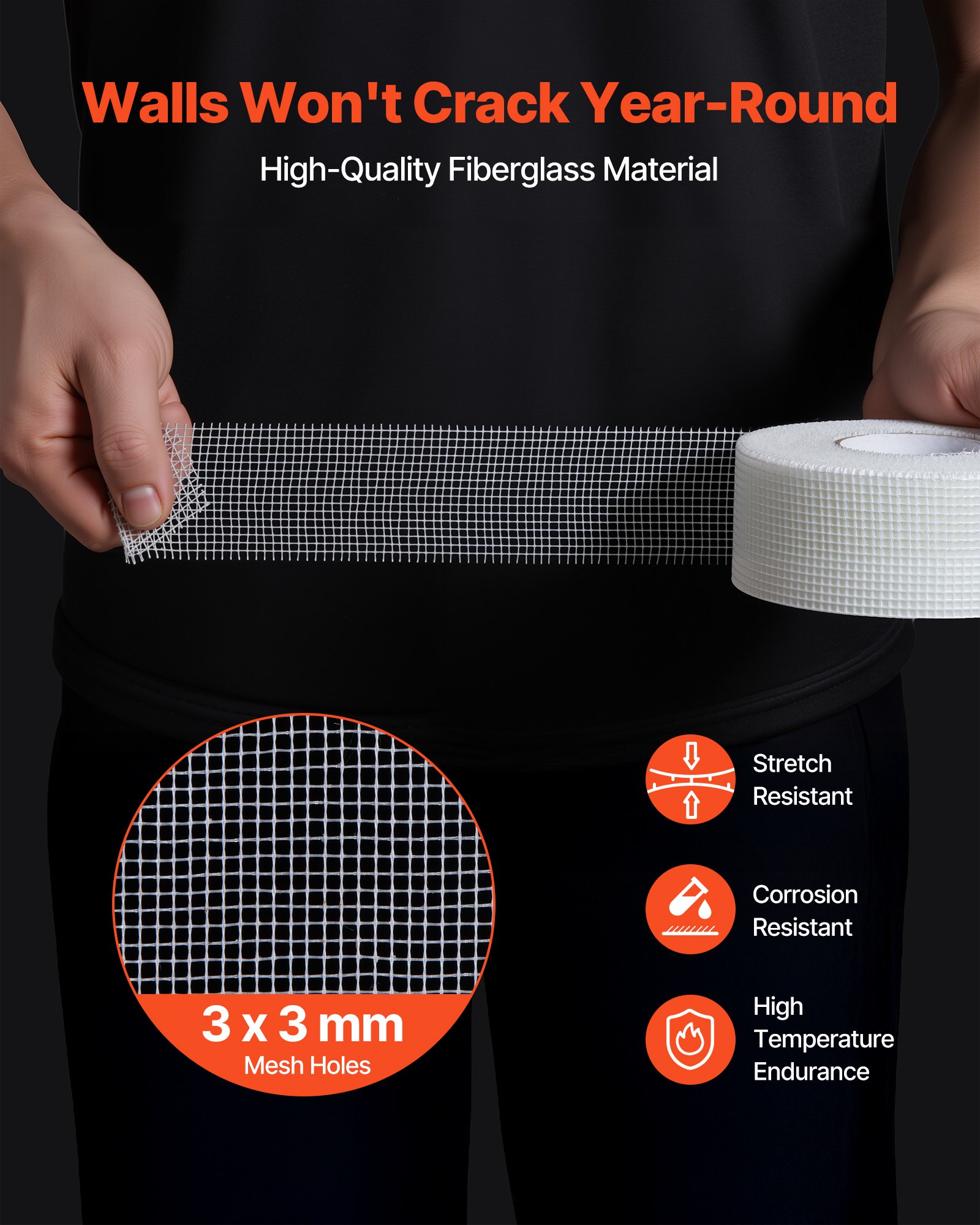 VEVOR Drywall Mesh Tape, 50mm W x 45m L Self-Adhesive Fiberglass Drywall Joint Tape, 36 Rolls Dry Wall Patch for Easy Sheetrock Ceiling Crack Repair, to Achieve Smooth Even Wall Surface