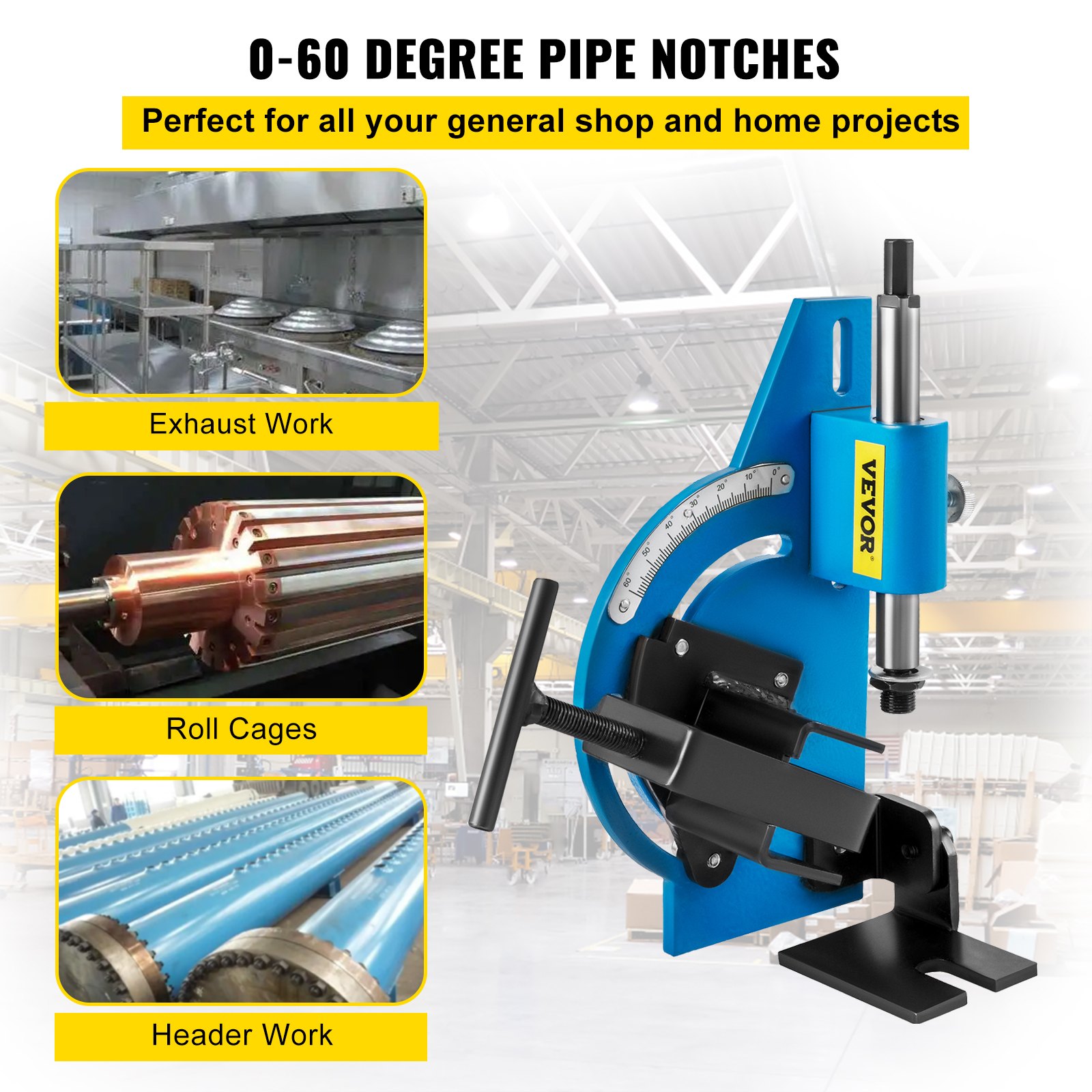 VEVOR Tubo Notcher Capacidad máx. de 2 1/8" Kit de Notcher para Tubos y Tuberías 0-60 grados Flexible 10 Sierras de Calado Cortadora de Tubos Notcher Acero para Cortar Metal, Madera y Tableros de PVC