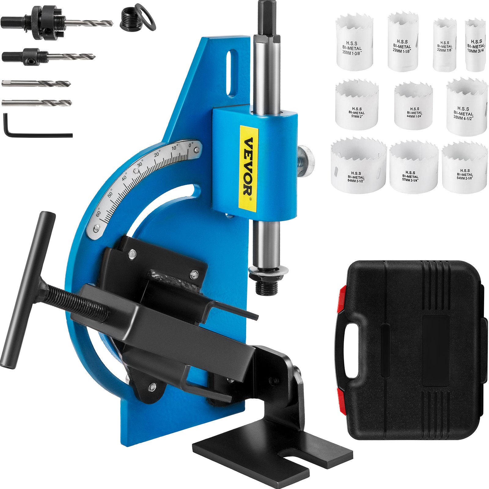 VEVOR Tubo Notcher Capacidad máx. de 2 1/8" Kit de Notcher para Tubos y Tuberías 0-60 grados Flexible 10 Sierras de Calado Cortadora de Tubos Notcher Acero para Cortar Metal, Madera y Tableros de PVC