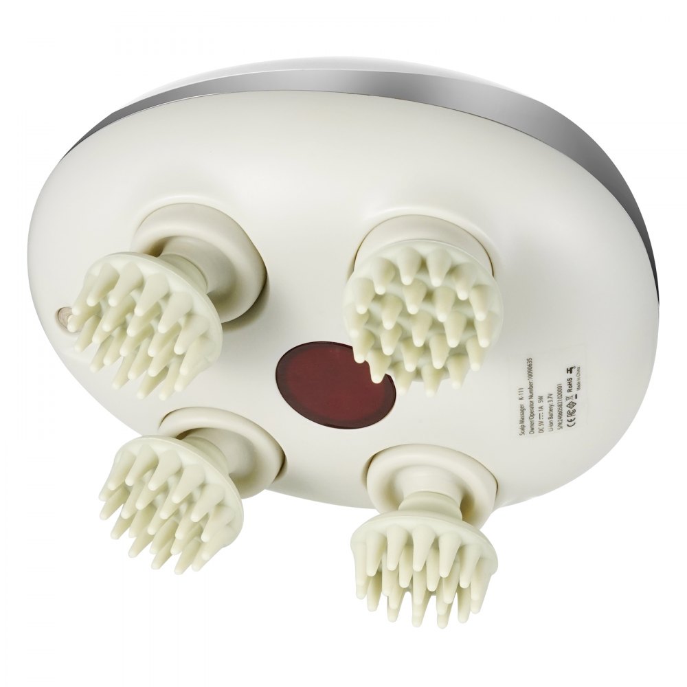 Masajeador eléctrico para el cuero cabelludo con calor VEVOR, masajeador de cabeza recargable con calefacción, resistente al agua IPX7 | Rascador portátil para el cuero cabelludo con 8 cabezales de masaje extraíbles para el crecimiento del cabello, limpieza profunda y relajación del estrés