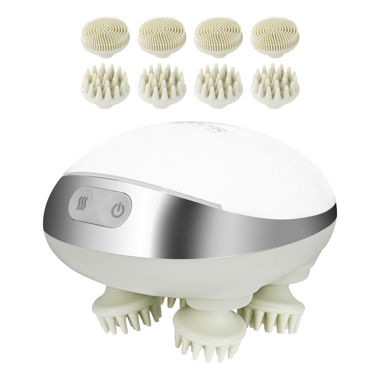 Masajeador eléctrico para el cuero cabelludo con calor VEVOR, masajeador de cabeza recargable con calefacción, resistente al agua IPX7 | Rascador portátil para el cuero cabelludo con 8 cabezales de masaje extraíbles para el crecimiento del cabello, limpieza profunda y relajación del estrés