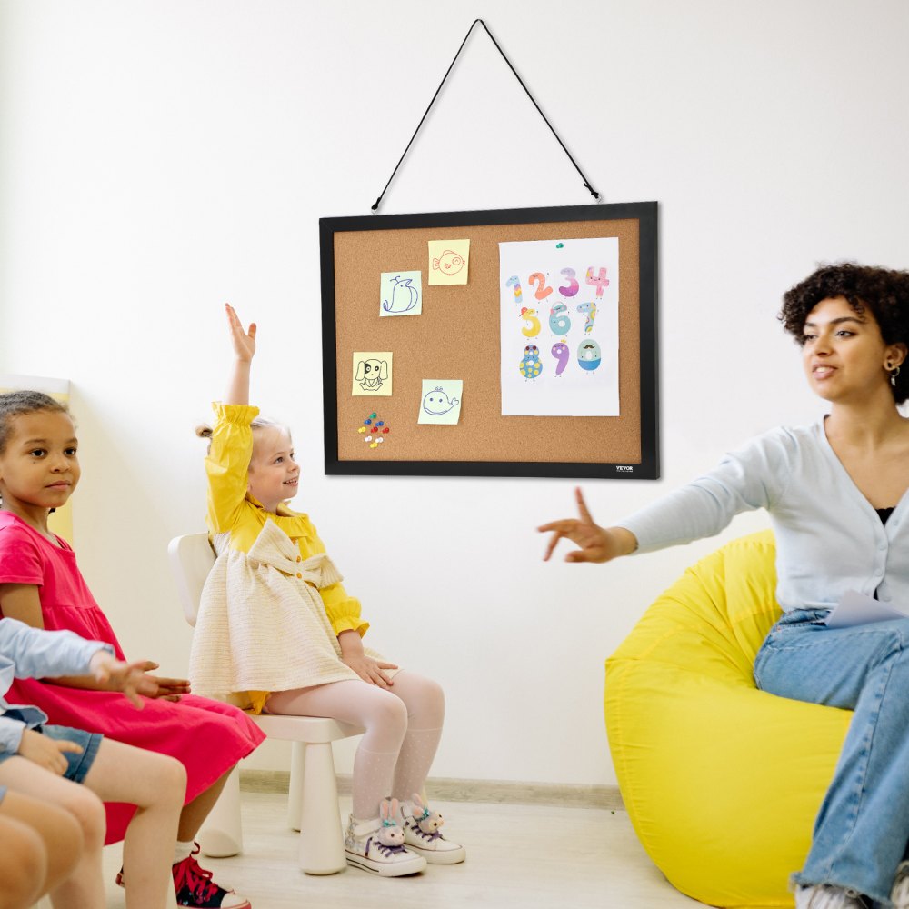 VEVOR Tablero de Corcho 45,7 x 60,9 x 1,8 cm Tablón de Anuncios con Marco de MDF Pegatina Tablero de Visión de Alta Densidad con 10 Chinchetas para Visualización y Decoración en Oficina, Hogar Escuela