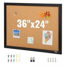 VEVOR Tablero de Corcho 60,9 x 91 x 1,8cm Tablón de anuncios con marco de MDF Pegatina Tablero de visión de alta densidad con 10 chinchetas para niños