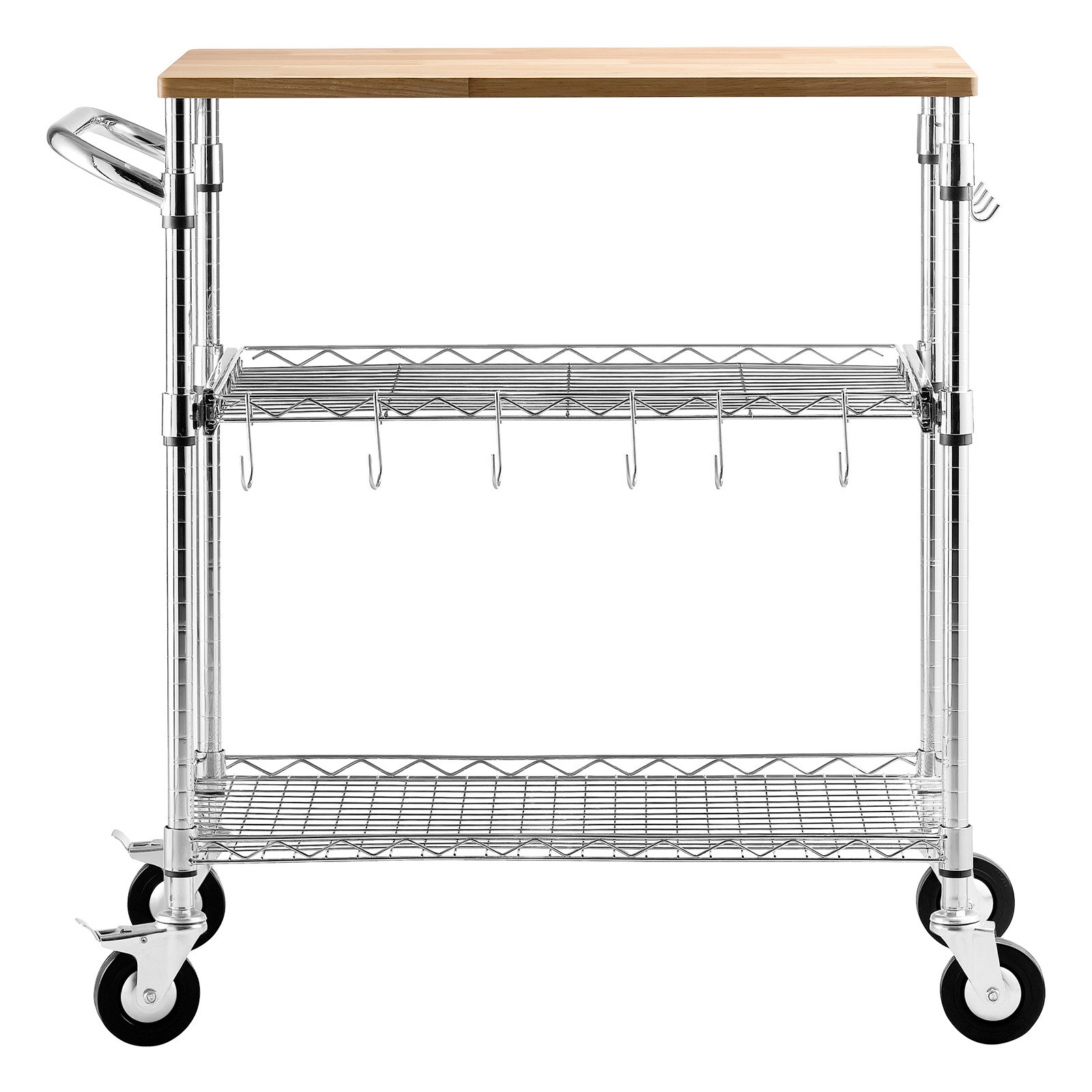 VEVOR Carrito de Cocina de 3 Niveles con Tapa de Madera, Estante de Almacenaje Ajustable, Carrito Auxiliar con Ruedas Giratorias y Asa, Carro de Servicio para Garaje, Lavadero, 76,2 x 45,7 x 91,4 cm