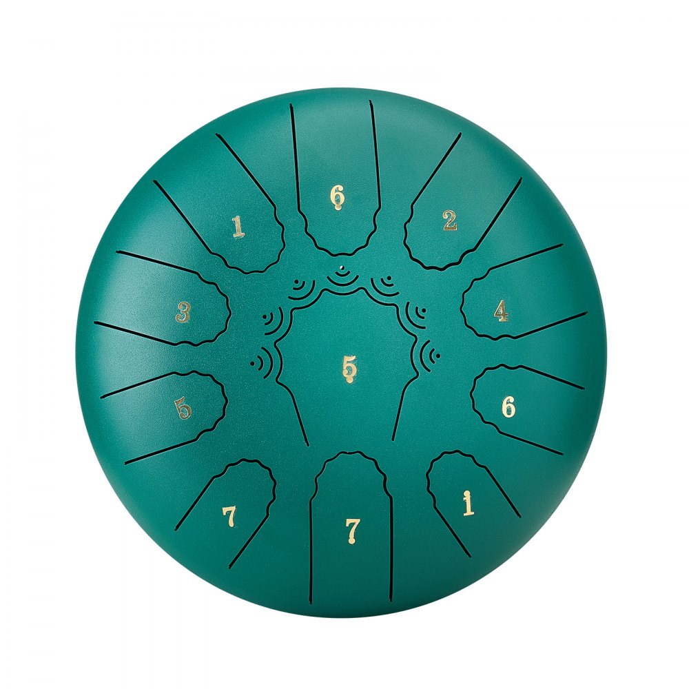 VEVOR Tambor de Lengüeta de Acero 254 mm 11 Notas, Tambor de Mano C Mayor con 2 Mazos y Bolsa de Transporte, Instrumento de Percusión, para Yoga, Meditación, Educación Musical de Principiantes, Verde