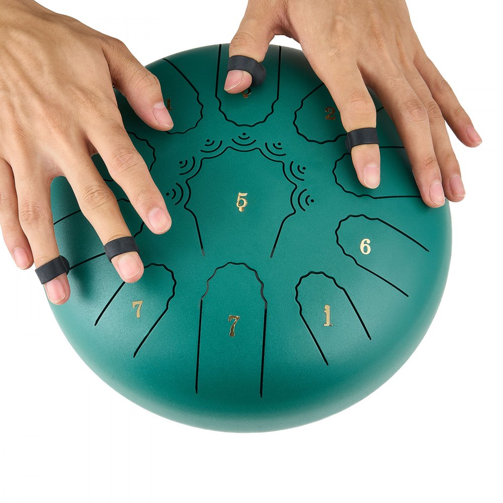 VEVOR Tambor de Lengüeta de Acero 254 mm 11 Notas, Tambor de Mano C Mayor con 2 Mazos y Bolsa de Transporte, Instrumento de Percusión, para Yoga, Meditación, Educación Musical de Principiantes, Verde