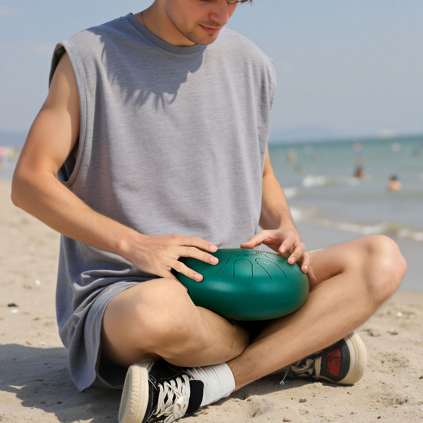 VEVOR Tambor de Lengüeta de Acero 254 mm 11 Notas, Tambor de Mano C Mayor con 2 Mazos y Bolsa de Transporte, Instrumento de Percusión, para Yoga, Meditación, Educación Musical de Principiantes, Verde