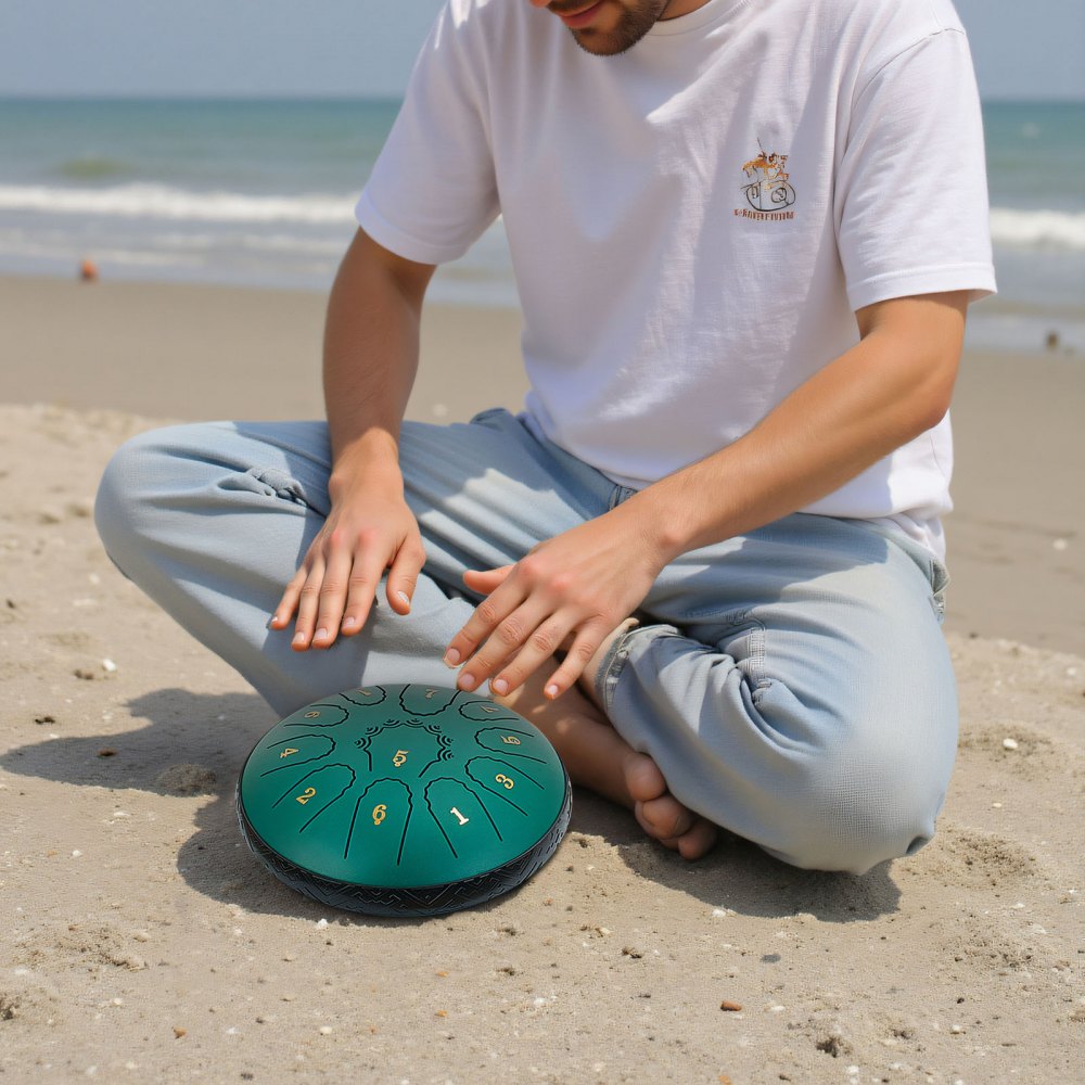 VEVOR Tambor de Lengüeta de Acero 165 mm 11 Notas, Tambor de Mano D Mayor con 2 Mazos y Bolsa de Transporte, Instrumento de Percusión, para Yoga, Meditación, Educación Musical de Principiantes, Verde