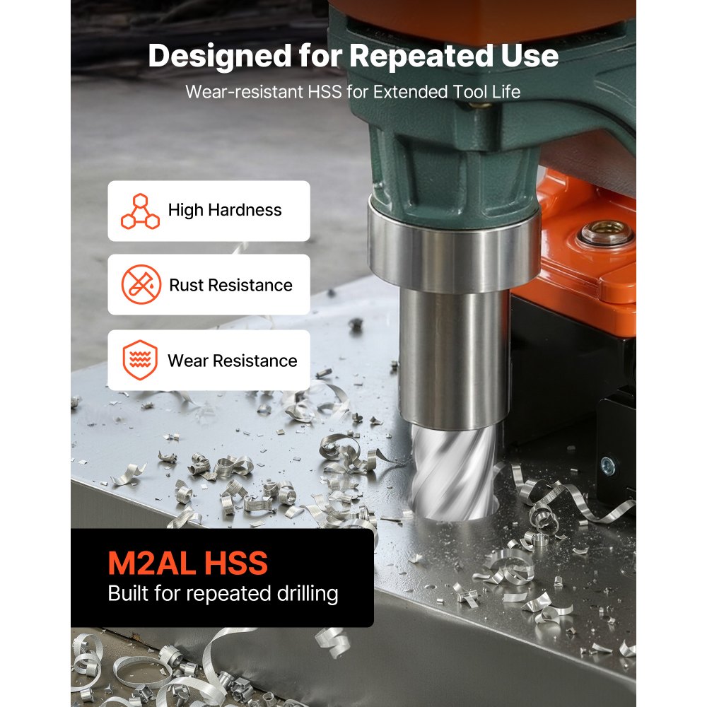 VEVOR Juego de Cortadores Anulares 13 Piezas, Juego de Brocas M2AL HSS de Vástago Weldon, Profundidad de Corte 50,8mm, Diámetro 11,11-26,98mm con 2 Pasadores Guía, 11 Cortadores para Taladro Magnético