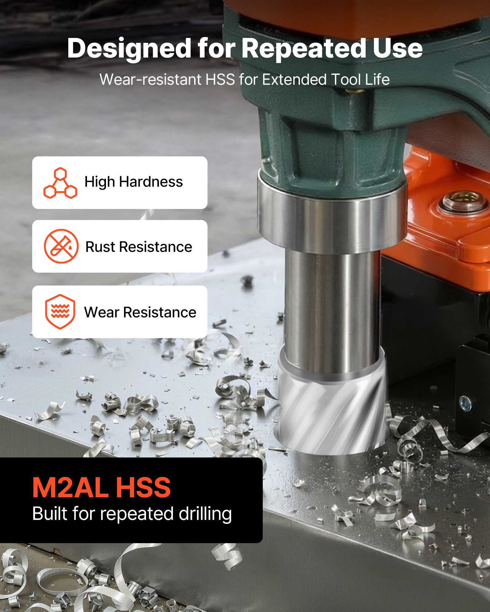 VEVOR Juego de Cortadores Anulares 16 Piezas, Juego de Brocas HSS M2AL de Vástago Weldon, Profundidad de Corte 25,4mm, Diámetro 11,11-34,92mm con 14 Cortadores, 2 Pasadores Guía para Taladro Magnético