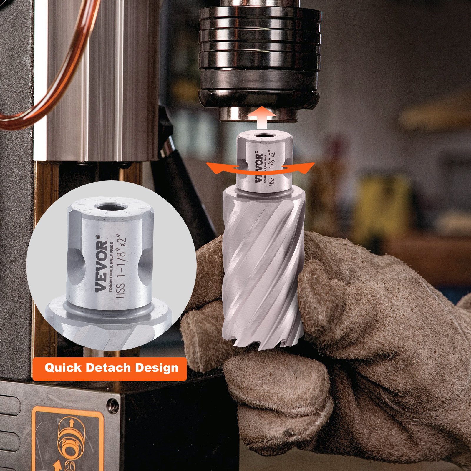 VEVOR 6-piece metal core drill set: 1, 1-1/8, 1-1/4, 1-1/2, 1-3/4, 2 inch core drill set, 50.8 mm cutting depth, ring cutter set, made of M2AL high-speed steel, accessories for magnetic drilling machines