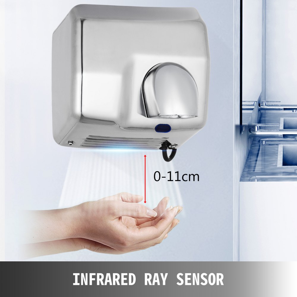 2500W Automatic Hand Dryer Brushed Stainless Steel High Speed