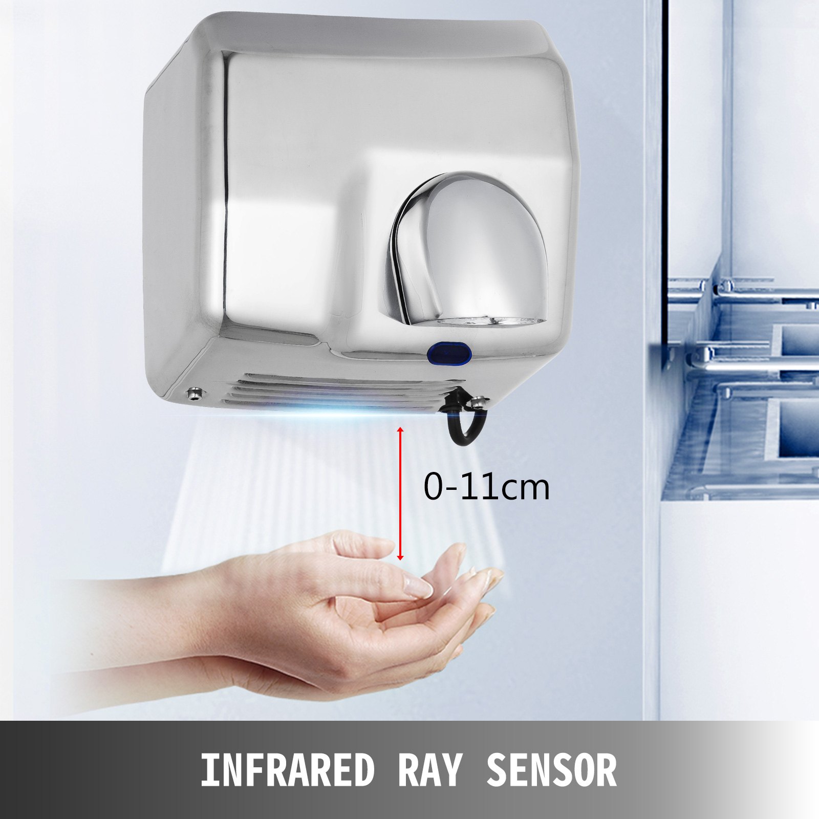 2500W Automatic Hand Dryer Brushed Stainless Steel High Speed