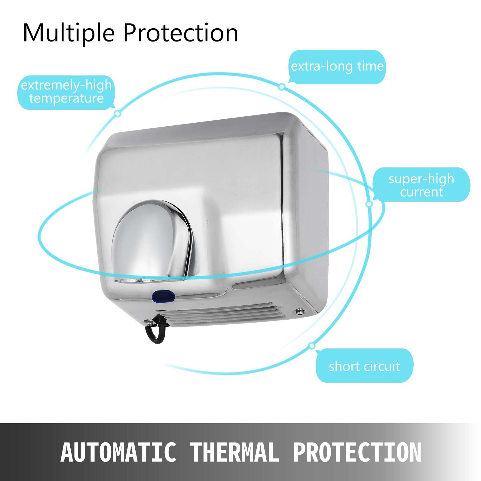 2500W Automatic Hand Dryer Brushed Stainless Steel High Speed
