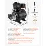VEVOR Bomba para Pozos Poco Profundos 1,1 HP, Bomba de Agua de Trasvase 5000 LPH, con Tanque de Presión 19 L, Plástico, Sistema Automático de Transferencia de Agua, 1,4-2,8 bar, para Jardín, Césped