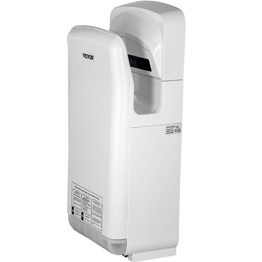 VEVOR Secador de Manos 2000 W Secador de Manos Eléctrico Comercial ABS Filtro HEPA Secador de Manos Automático Potente  43 ℃ Secamanos Eléctrico 290 x 220 x 685 mm Secador de Manos para Baños Blanco